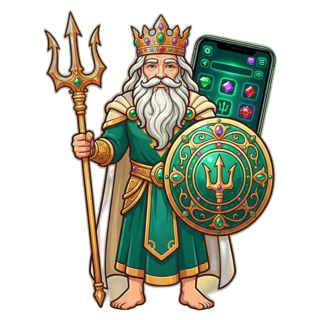Sea king mascot shielding an Android phone from a fake mod app file