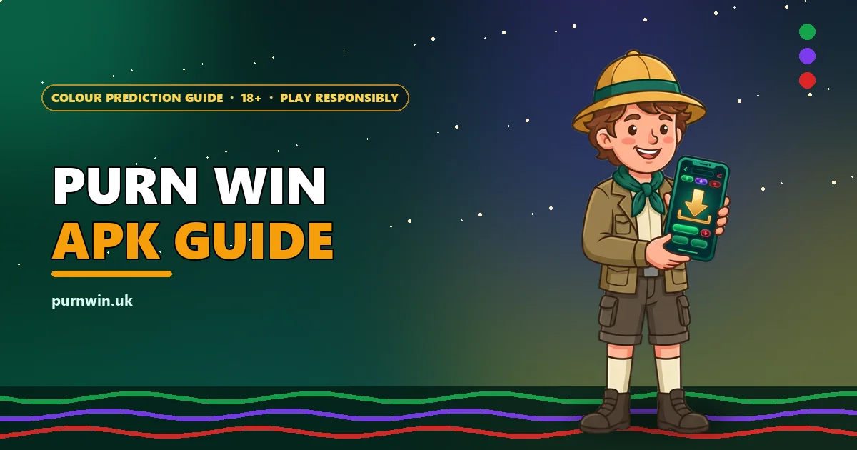 Explorer mascot holding a phone with a download arrow for the Purn Win APK guide
