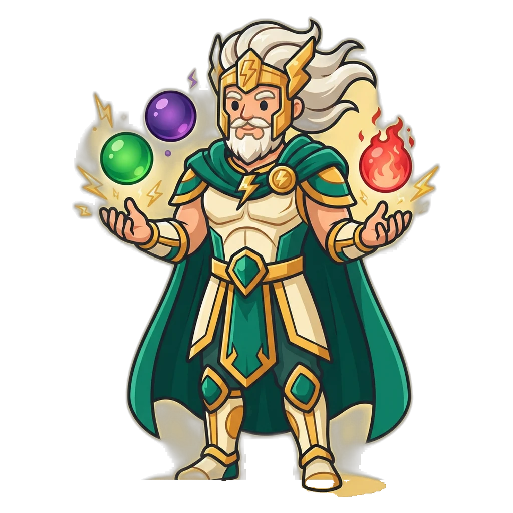 Purn Win colour prediction mascot holding green, violet and red orbs