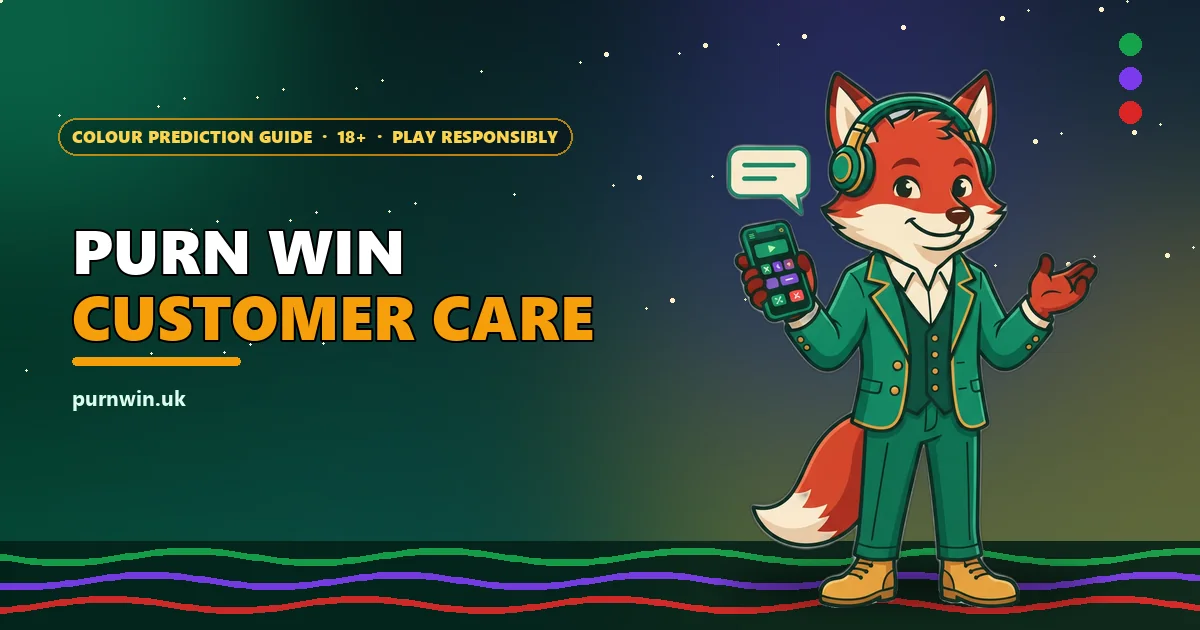 Fox mascot with a headset and a phone for the Purn Win customer care page
