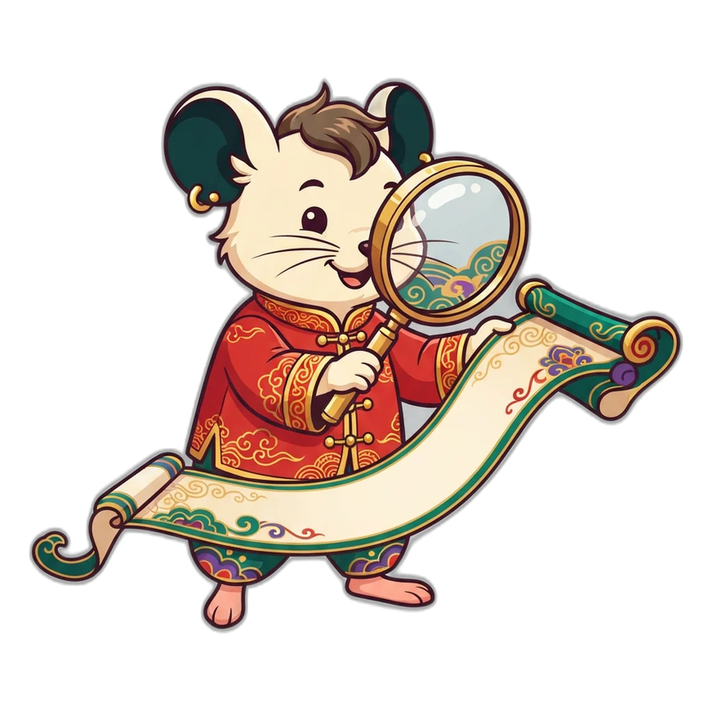 Fortune mouse mascot reading bonus fine print through a magnifying glass