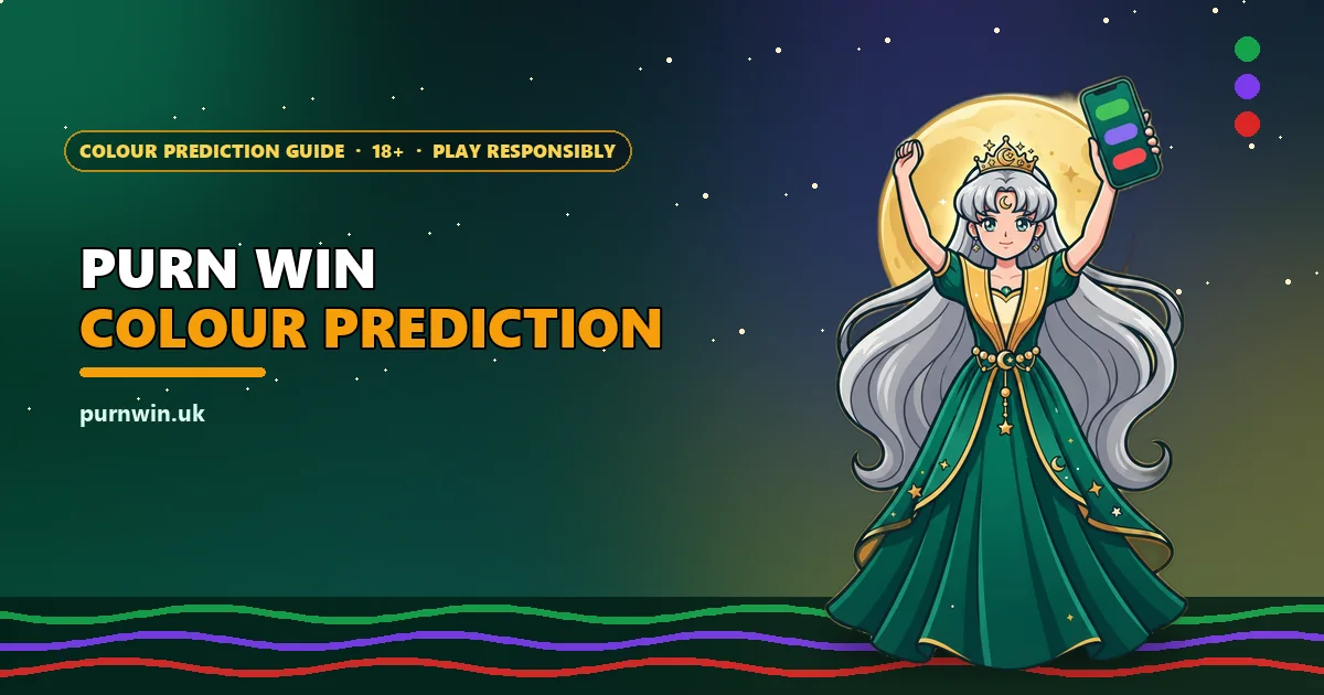 Moon princess mascot raising a phone with the Purn Win colour prediction game