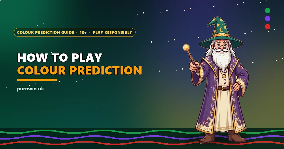 Wizard mascot pointing his wand for the how to play colour prediction guide