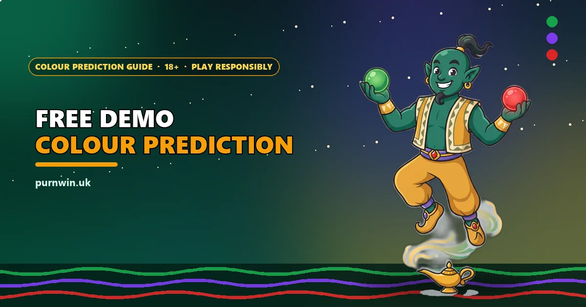 Genie mascot holding a green and a red ball for the free colour prediction demo
