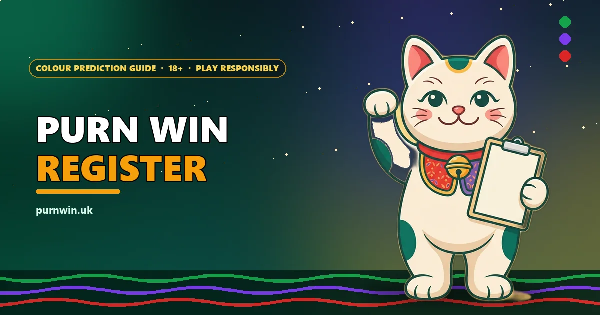 Lucky cat mascot waving with a clipboard for the Purn Win register guide