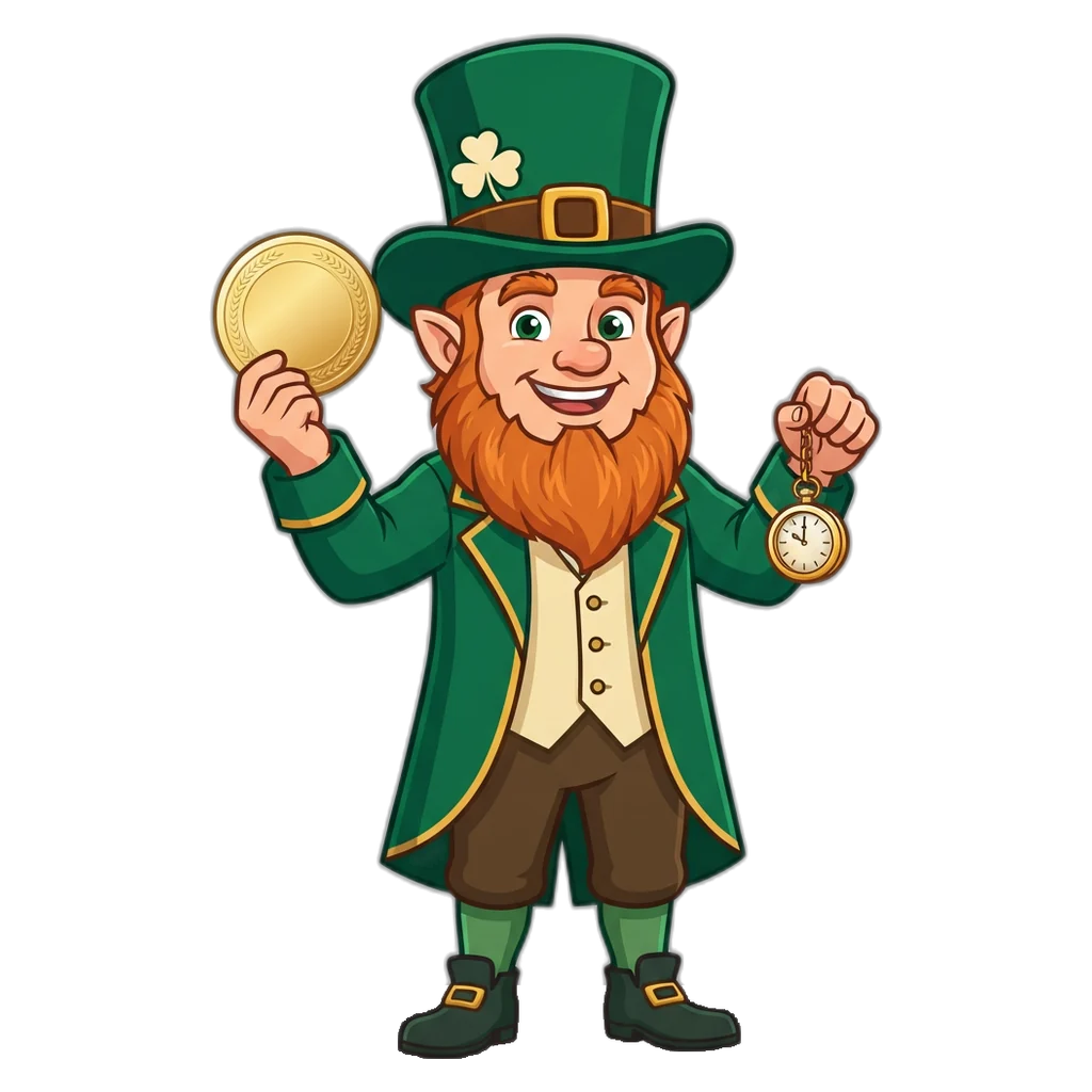 Leprechaun mascot holding an 18+ badge as a reminder that sign-up is for adults only
