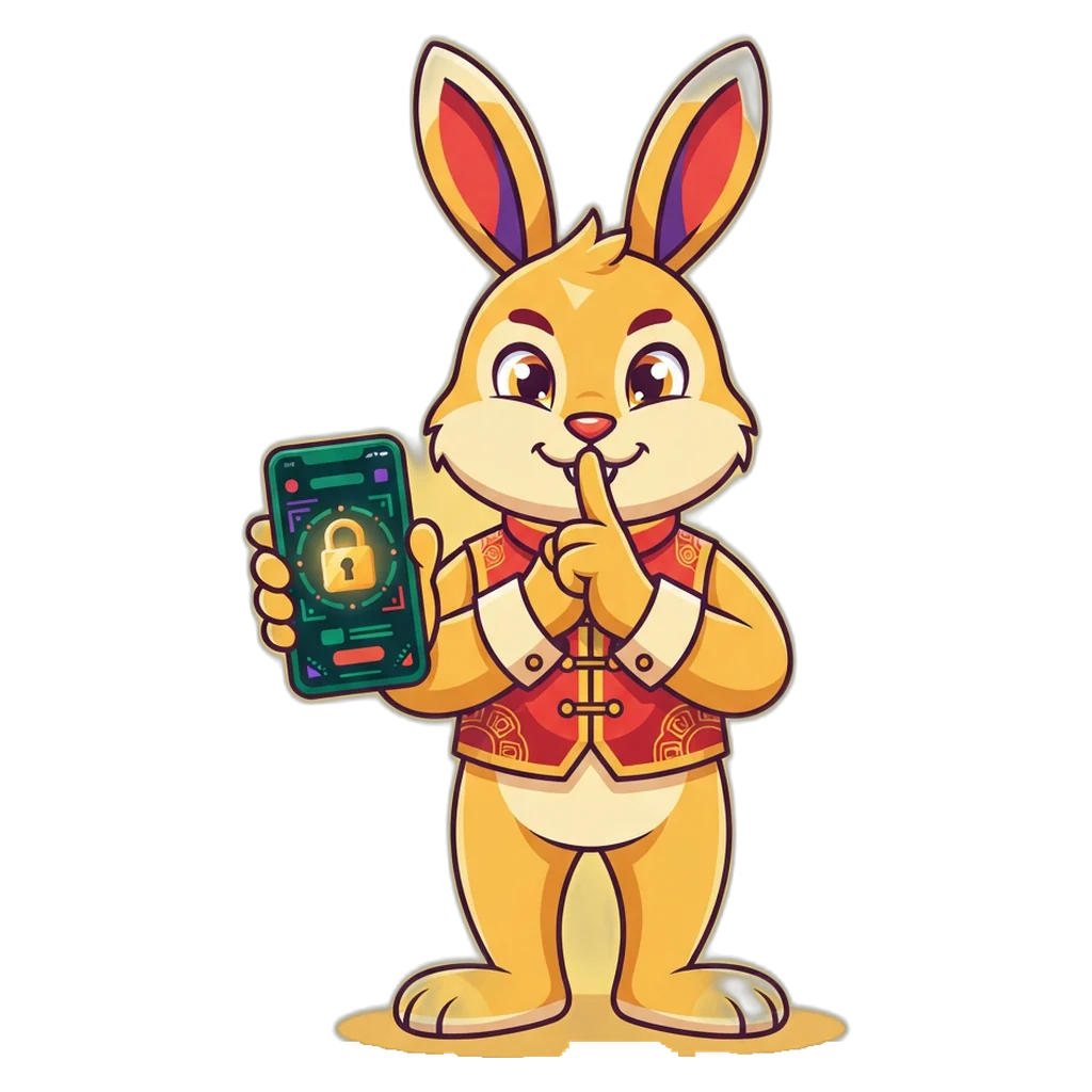 Fortune rabbit mascot with an OTP message bubble, keeping the sign-up code secret