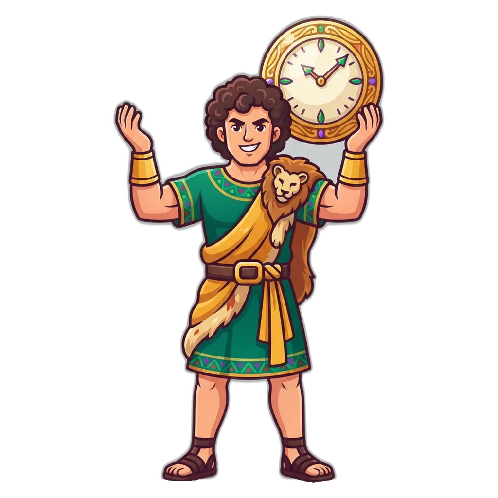 Strong hero mascot holding a limits timer, showing that keeping Purn Win safe includes setting limits