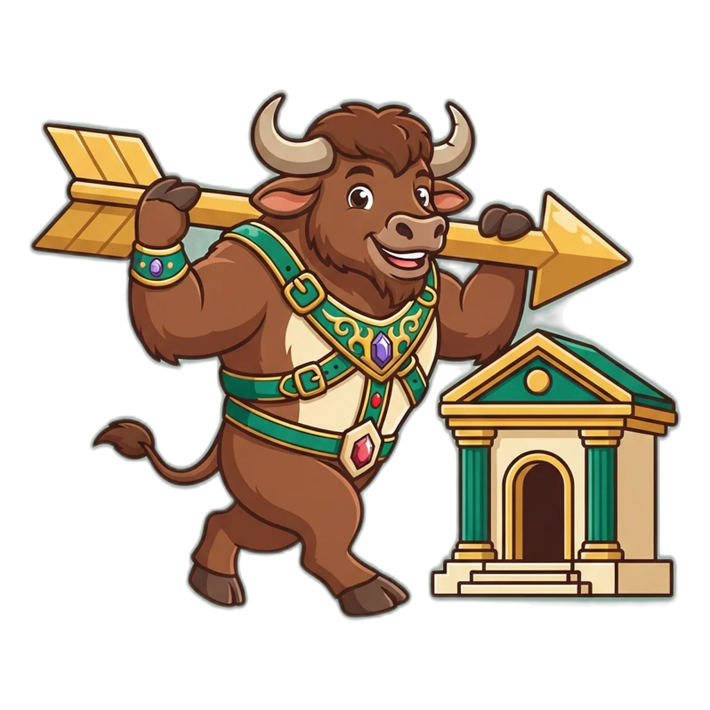 Strong buffalo mascot carrying a bank transfer arrow, a reminder to keep UPI PINs and OTPs private